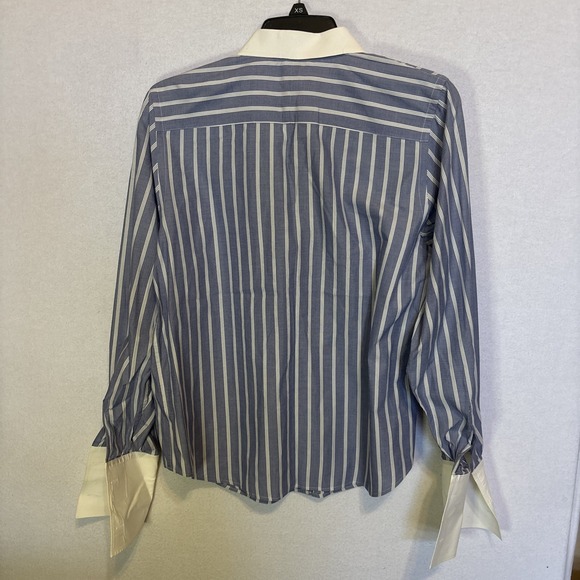 Ralph Lauren Blue White Button Down Long Sleeve Shirt Womens Extended Cuff - Picture 3 of 12